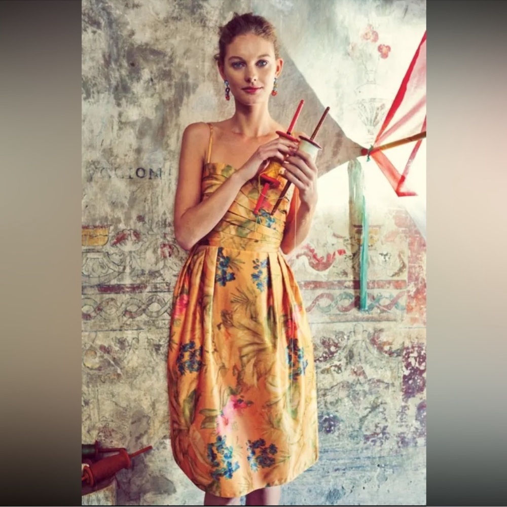 Anthropologie James Coviello Botanica Dress Orange Watercolor size 10 NWT